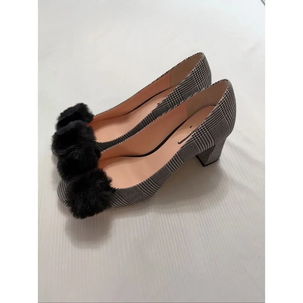 Kate Spade New York Women’s Carine Black White Pom Pom Heels Pumps Size 7 M